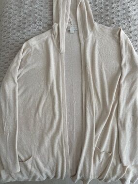 Barefoot Dreams Plush Hooded Open Cardigan - Beige/Cream